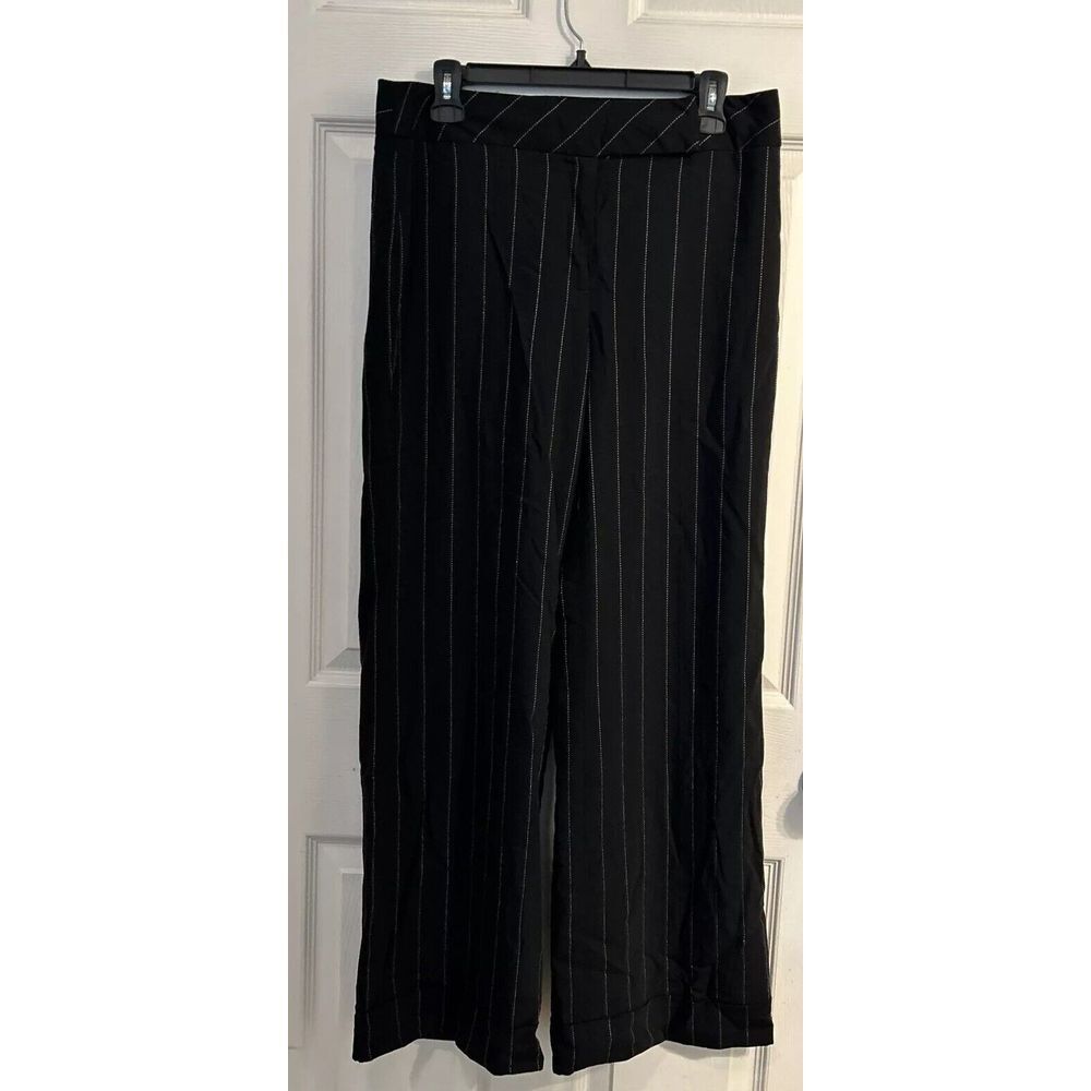 Ann Taylor LOFT Wool Blend Ann Trousers Dress Striped Pants Black Size 8